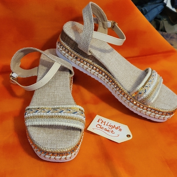 Shoes - Platform Wedge Beige Women's Sandals 41 EU 10 1/2